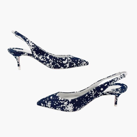 Christian Louboutin Kate Slingback 55 Pumps Blue Denim Size 37 US 7 Kitten Heels - Picture 10 of 14